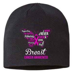 Breast Cancer Awareness Pink Butterfly Ribbon Quotes Sustainable Beanie