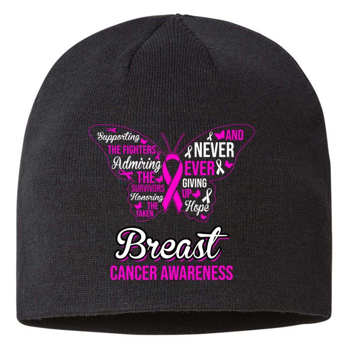 Breast Cancer Awareness Pink Butterfly Ribbon Quotes Sustainable Beanie