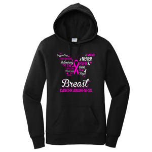 Breast Cancer Awareness Pink Butterfly Ribbon Quotes Women's Pullover Hoodie