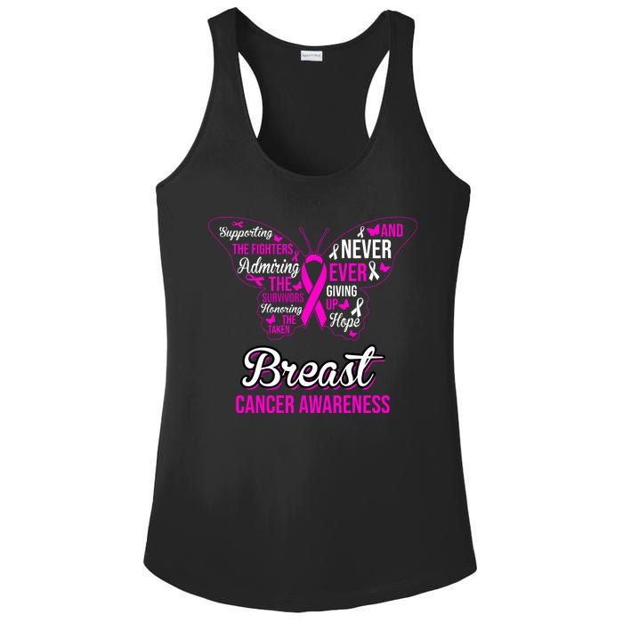 Breast Cancer Awareness Pink Butterfly Ribbon Quotes Ladies PosiCharge Competitor Racerback Tank