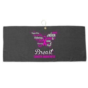 Breast Cancer Awareness Pink Butterfly Ribbon Quotes Large Microfiber Waffle Golf Towel