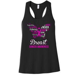 Breast Cancer Awareness Pink Butterfly Ribbon Quotes Women's Racerback Tank