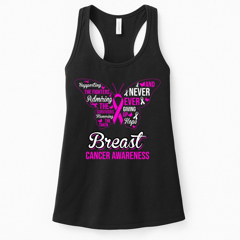 Breast Cancer Awareness Pink Butterfly Ribbon Quotes Womens Tank Top