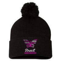 Breast Cancer Awareness Pink Butterfly Ribbon Quotes Pom Pom 12in Knit Beanie