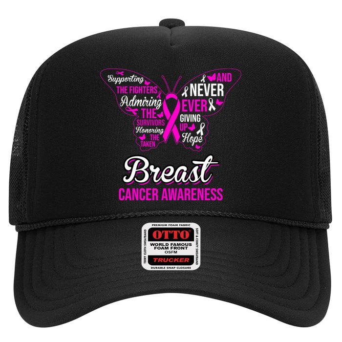 Breast Cancer Awareness Pink Butterfly Ribbon Quotes Trucker Hat