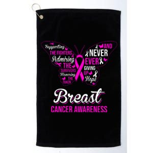 Breast Cancer Awareness Pink Butterfly Ribbon Quotes Platinum Collection Golf Towel