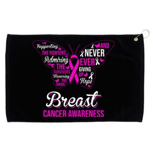 Breast Cancer Awareness Pink Butterfly Ribbon Quotes Grommeted Golf Towel