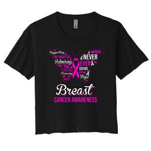 Breast Cancer Awareness Pink Butterfly Ribbon Quotes Women's Crop Top Tee