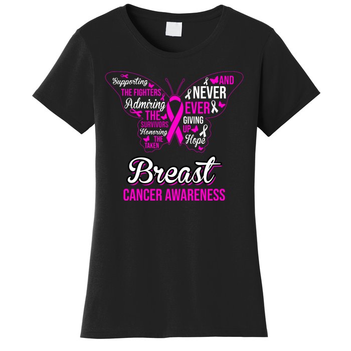 Breast Cancer Awareness Pink Butterfly Ribbon Quotes Women's T-Shirt