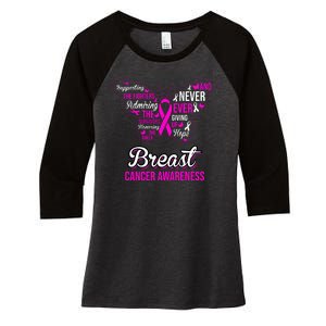 Breast Cancer Awareness Pink Butterfly Ribbon Quotes Women's Tri-Blend 3/4-Sleeve Raglan Shirt