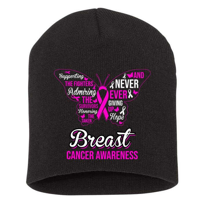 Breast Cancer Awareness Pink Butterfly Ribbon Quotes Short Acrylic Beanie