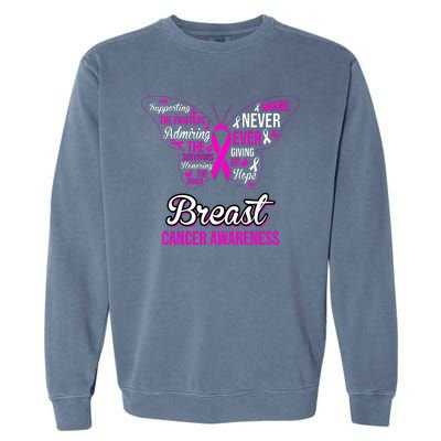 Breast Cancer Awareness Pink Butterfly Ribbon Quotes Garment-Dyed Sweatshirt