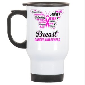 Breast Cancer Awareness Pink Butterfly Ribbon Quotes Stainless Steel Travel Mug