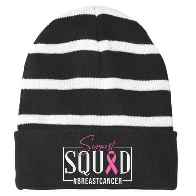 Breast Cancer Awareness Support Squad #Breastcancer Pink Ribbon Cancer Gifts Striped Beanie with Solid Band