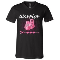 Breast Cancer Awareness Pink Boxing Gloves Warrior V-Neck T-Shirt