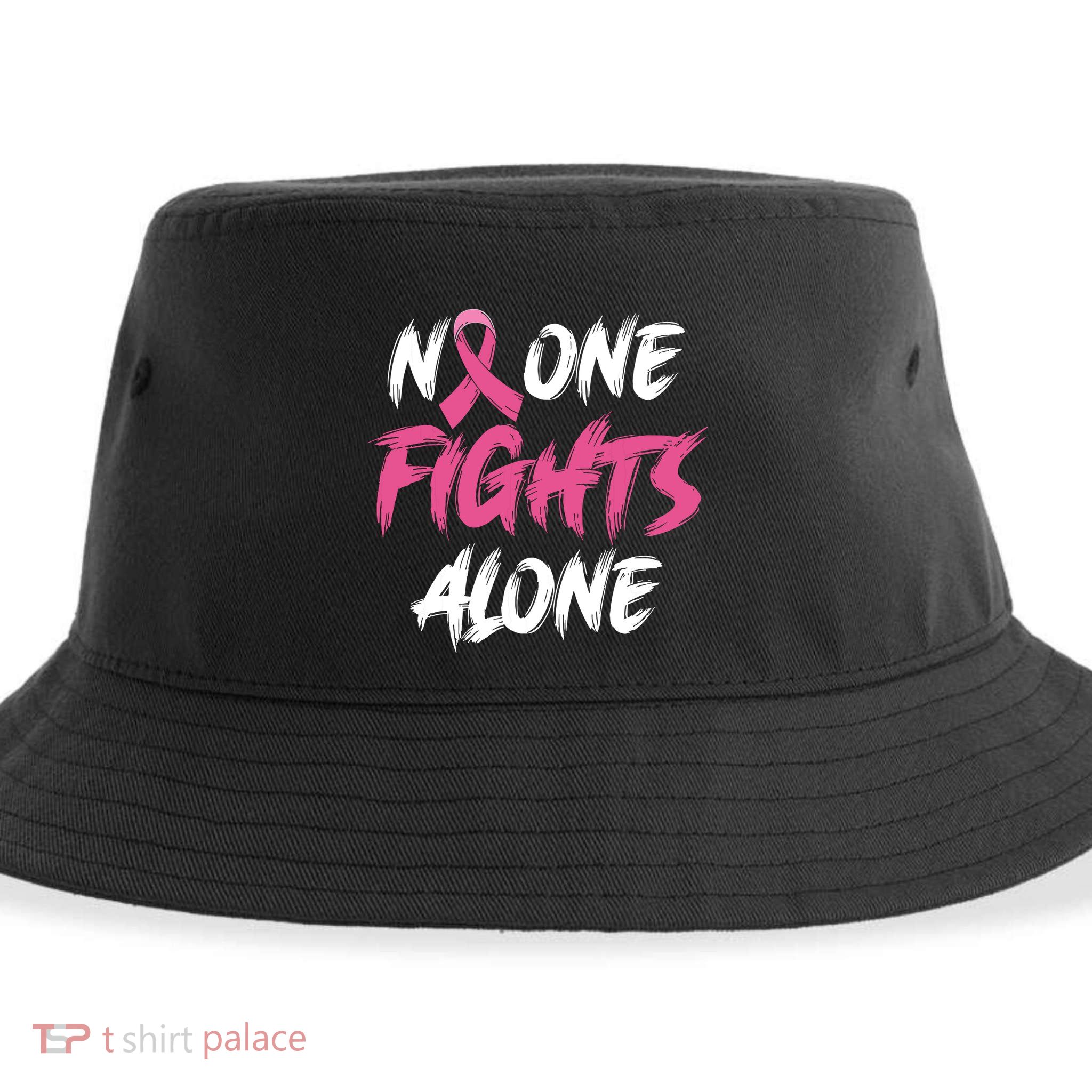 Breast Cancer Awareness Pink Ribbon No One Fight Alone Sustainable Bucket Hat