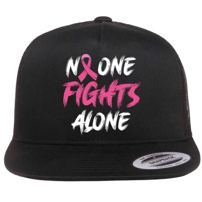 Breast Cancer Awareness Pink Ribbon No One Fight Alone Flat Bill Trucker Hat