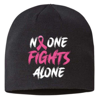 Breast Cancer Awareness Pink Ribbon No One Fight Alone Sustainable Beanie