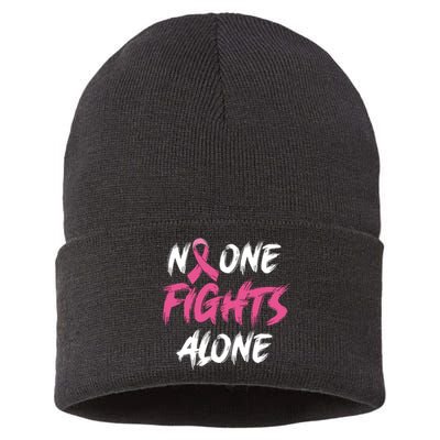 Breast Cancer Awareness Pink Ribbon No One Fight Alone Sustainable Knit Beanie