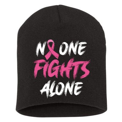 Breast Cancer Awareness Pink Ribbon No One Fight Alone Short Acrylic Beanie