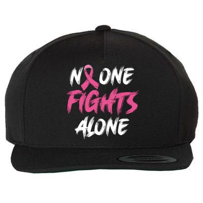 Breast Cancer Awareness Pink Ribbon No One Fight Alone Wool Snapback Cap