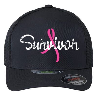 Breast Cancer Awareness Survivor Pink Ribbon Gift Flexfit Unipanel Trucker Cap