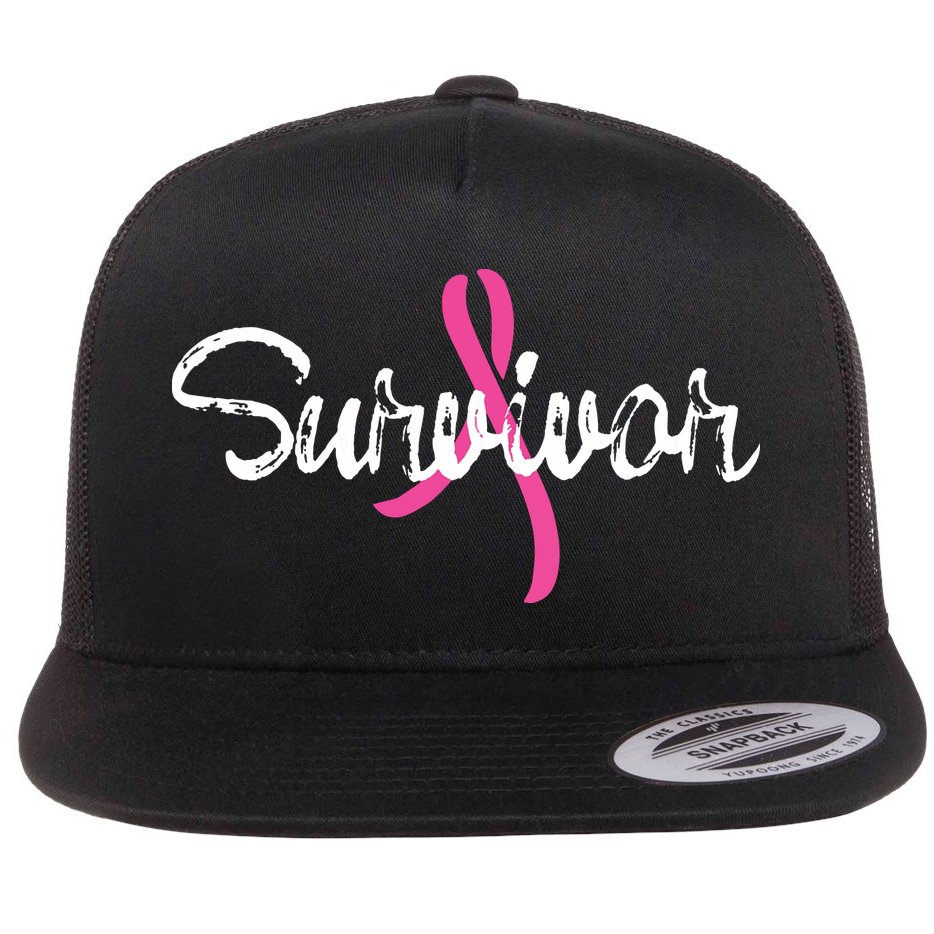 Breast Cancer Awareness Survivor Pink Ribbon Gift Flat Bill Trucker Hat