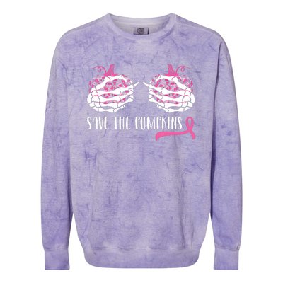 Breast Cancer Awareness Save The Pumpkins Halloween Costume Colorblast Crewneck Sweatshirt