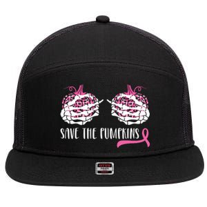 Breast Cancer Awareness Save The Pumpkins Halloween Costume 7 Panel Mesh Trucker Snapback Hat