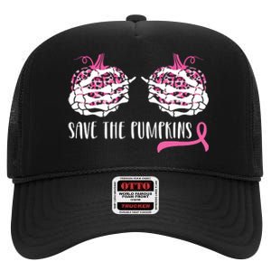 Breast Cancer Awareness Save The Pumpkins Halloween Costume High Crown Mesh Back Trucker Hat