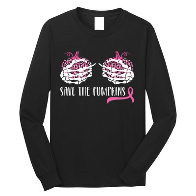 Breast Cancer Awareness Save The Pumpkins Halloween Costume Long Sleeve Shirt