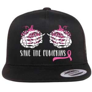 Breast Cancer Awareness Save The Pumpkins Halloween Costume Flat Bill Trucker Hat