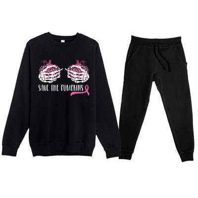 Breast Cancer Awareness Save The Pumpkins Halloween Costume Premium Crewneck Sweatsuit Set