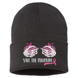 Breast Cancer Awareness Save The Pumpkins Halloween Costume Sustainable Knit Beanie