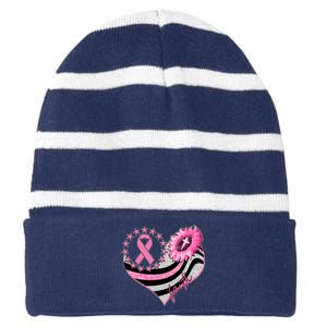 Breast Cancer Awareness Faith Striped Beanie with Solid Band