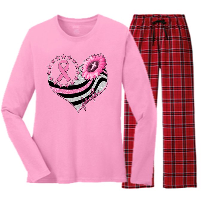 Breast Cancer Awareness Faith Women's Long Sleeve Flannel Pajama Set 