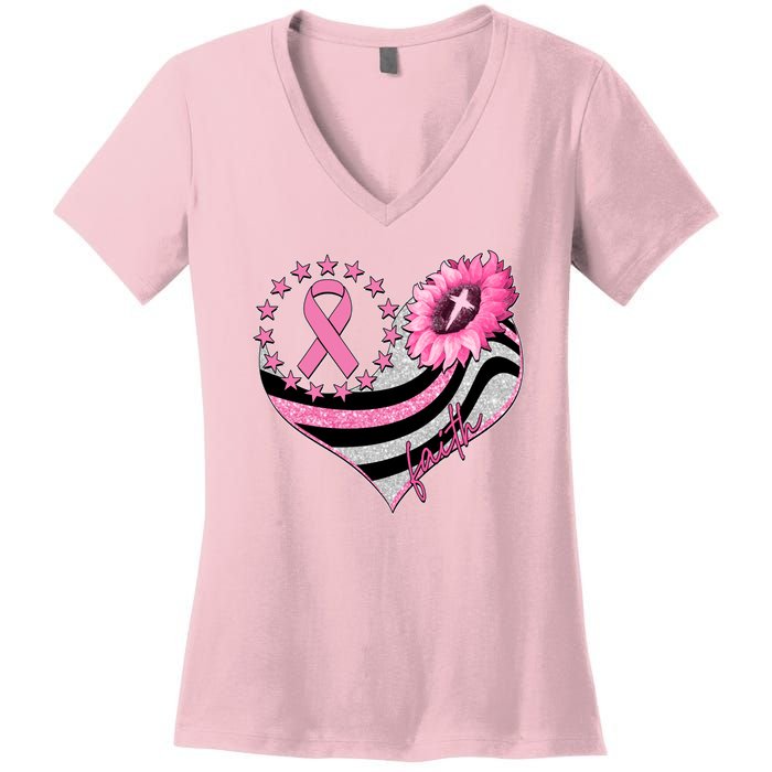 Breast Cancer Awareness Faith Women's V-Neck T-Shirt