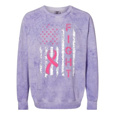 Breast Cancer Awareness American Flag Distressed Colorblast Crewneck Sweatshirt