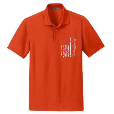 Breast Cancer Awareness American Flag Distressed Dry Zone Grid Polo