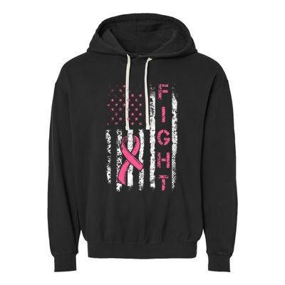 Breast Cancer Awareness American Flag Distressed Garment-Dyed Fleece Hoodie