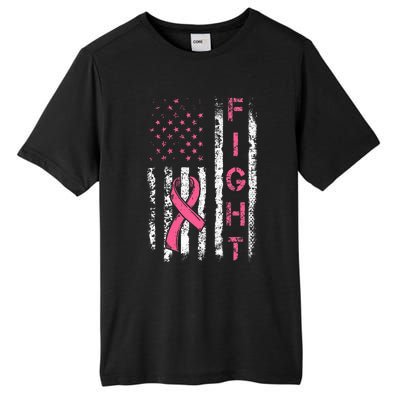 Breast Cancer Awareness American Flag Distressed Tall Fusion ChromaSoft Performance T-Shirt