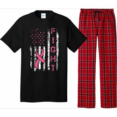 Breast Cancer Awareness American Flag Distressed Pajama Set