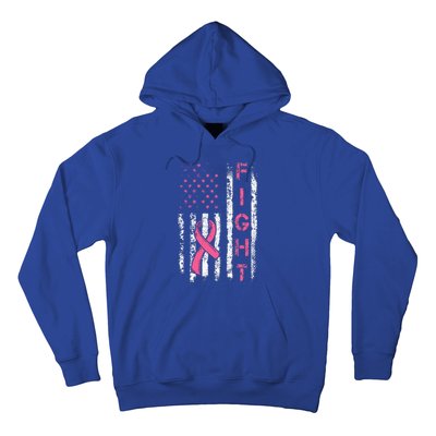 Breast Cancer Awareness American Flag Distressed Hoodie