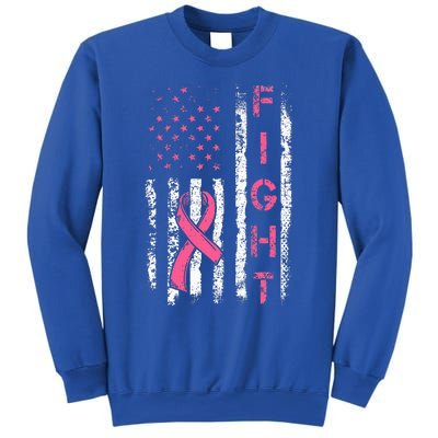 Breast Cancer Awareness American Flag Distressed Sweatshirt