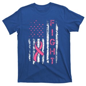 Breast Cancer Awareness American Flag Distressed T-Shirt