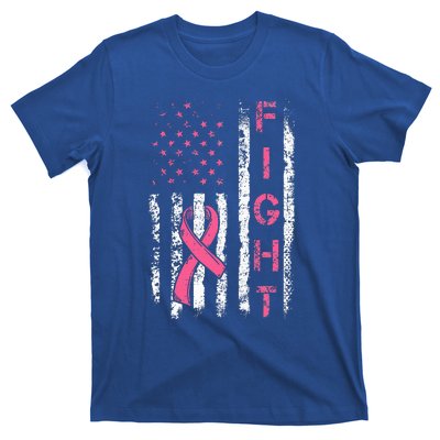 Breast Cancer Awareness American Flag Distressed T-Shirt