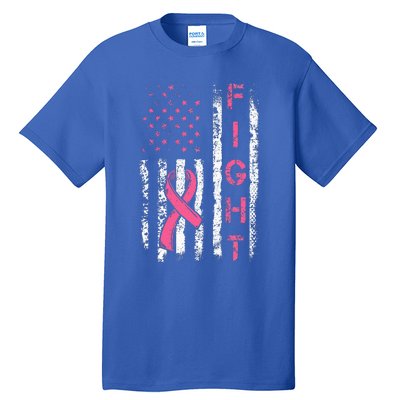 Breast Cancer Awareness American Flag Distressed Tall T-Shirt