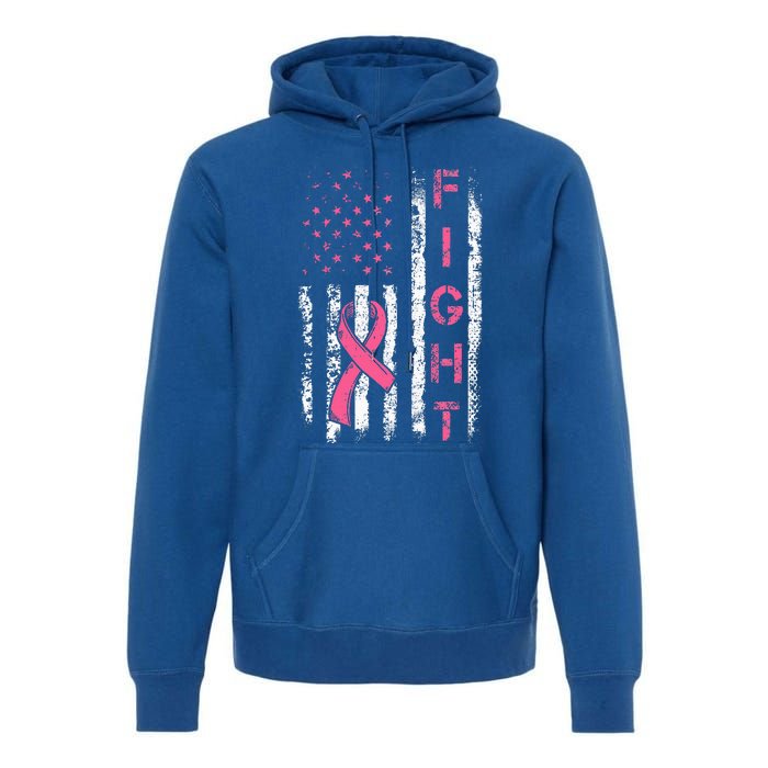 Breast Cancer Awareness American Flag Distressed Premium Hoodie