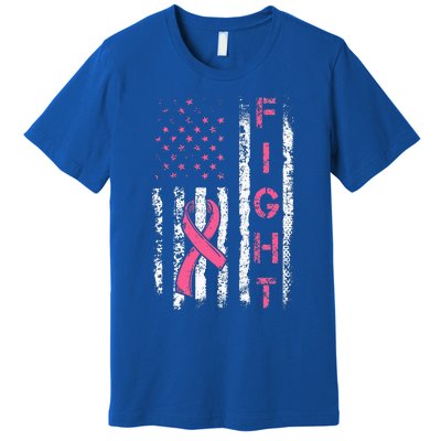 Breast Cancer Awareness American Flag Distressed Premium T-Shirt