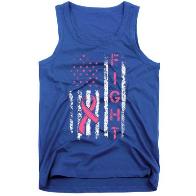 Breast Cancer Awareness American Flag Distressed Tank Top